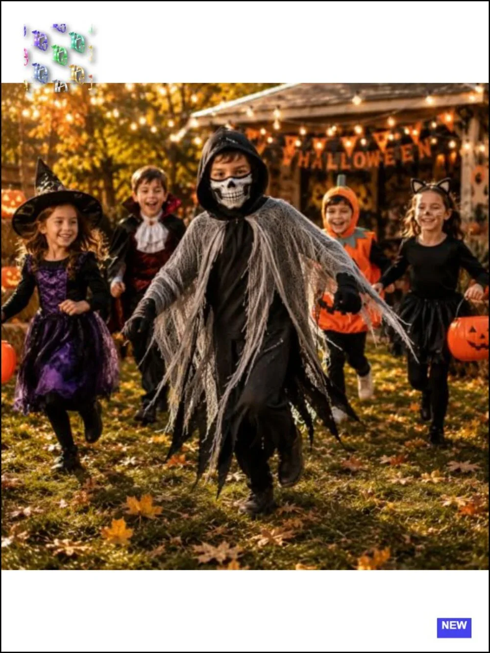 Grim Reaper Costume for Kids, 4-Piece Halloween Cloak Set with Mask, Gloves,